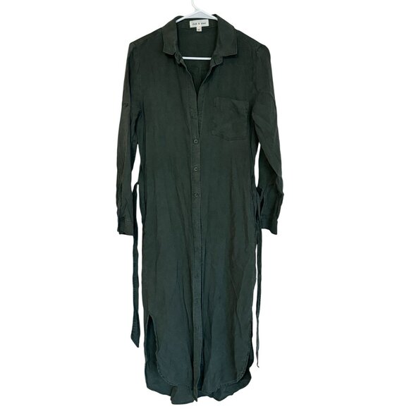 Cloth & Stone Olive Green Button Up Midi Dress Chest Pocket Women's‎ xs /L1 - Picture 1 of 8